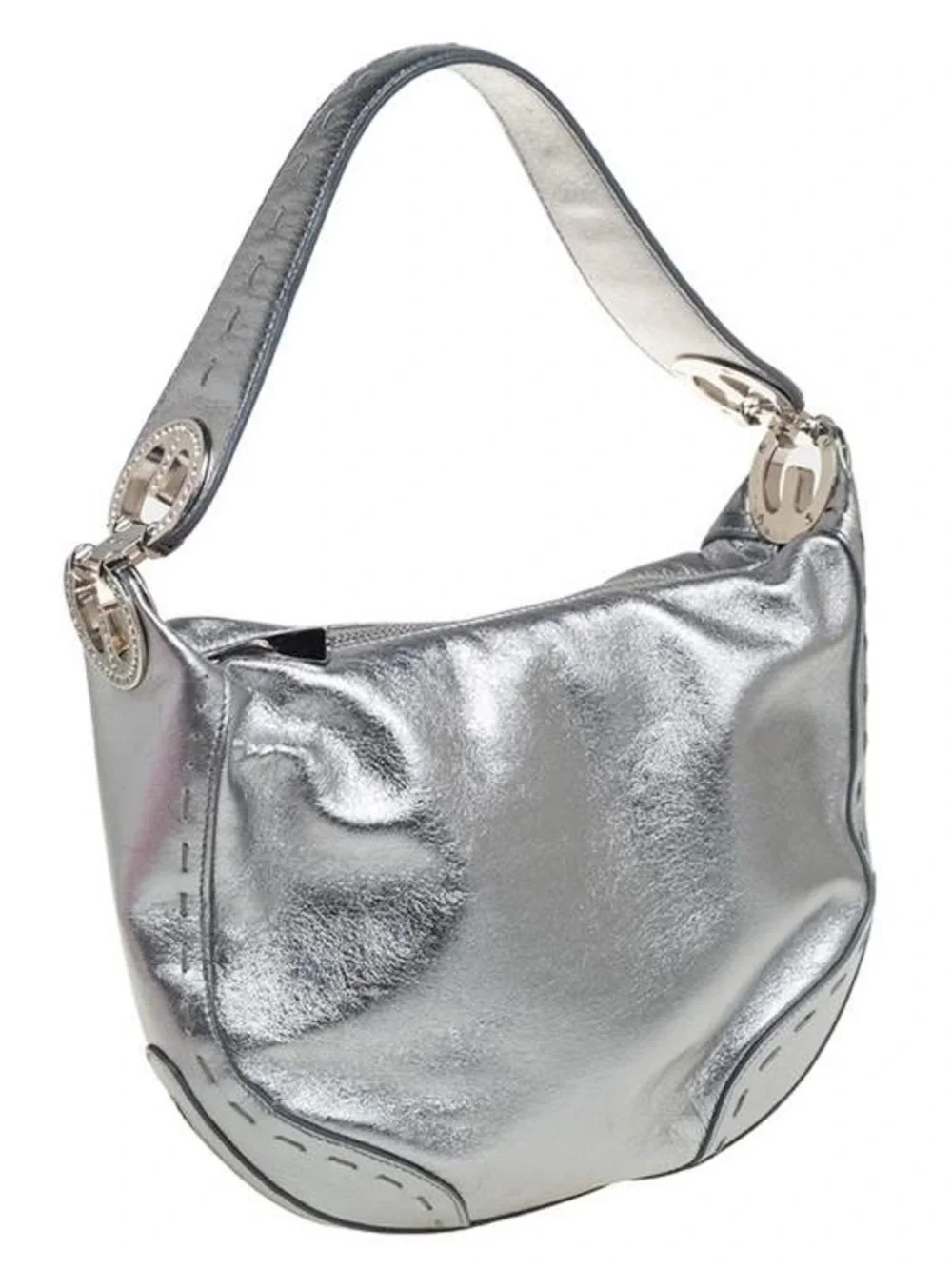 ESCADA Metallic Silver Hobo Shoulder Bag medium to large size